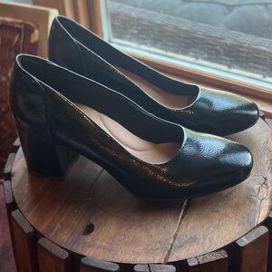 Clark’s black vegan leather block heel pumps size 8